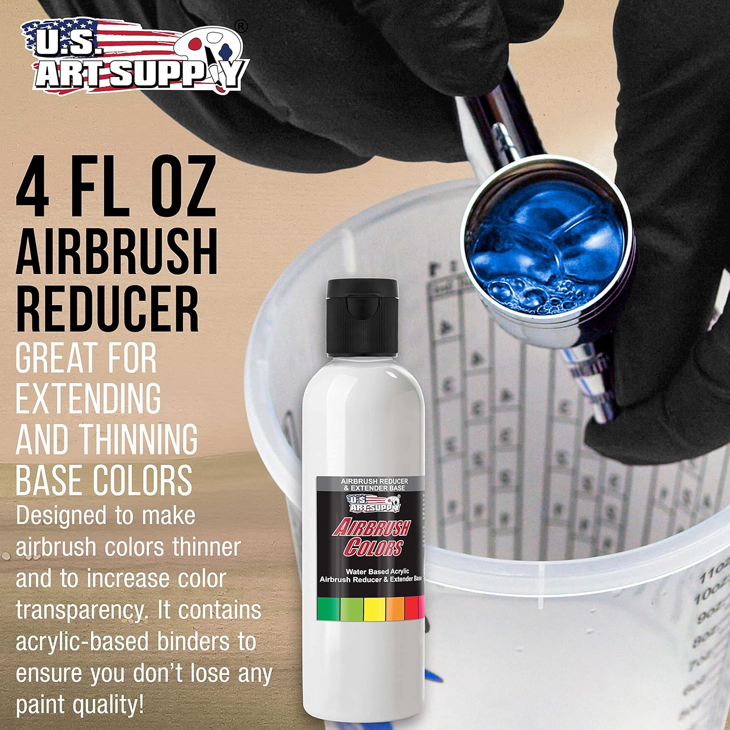 4-Ounce Airbrush Thinner Reducer And Extender Base For Acrylic Paints - Airbrush Paint Thinner, Reduces Viscosity, Improves Flow, Thins Acrylic Pouring Paint