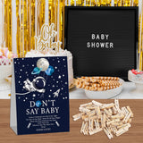 Space Astronaut Baby Shower Games, Don'T Say Baby Game For Baby Shower (One Sign With 50 Mini Clothespins), Boy Blue Planets Moon Theme Baby Shower Decorations, Gender Reveal Game-Dsbb30