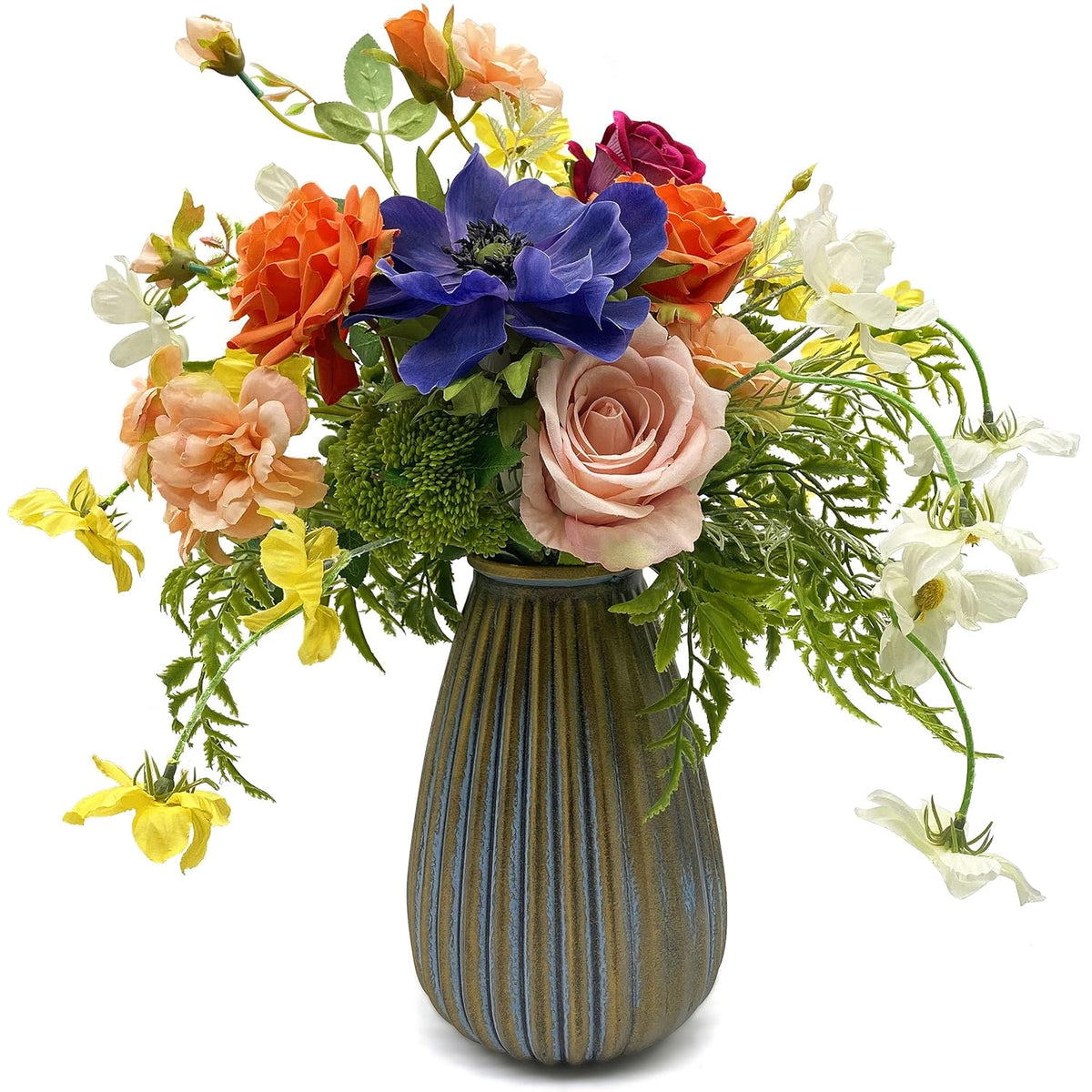 Artificial Faux Flowers In Vase, Silk Flower Arrangement Artificial Floral Centerpiece, Table Centerpieces For Dining Room Home Decor Valentine'S Day Gift (Spring)