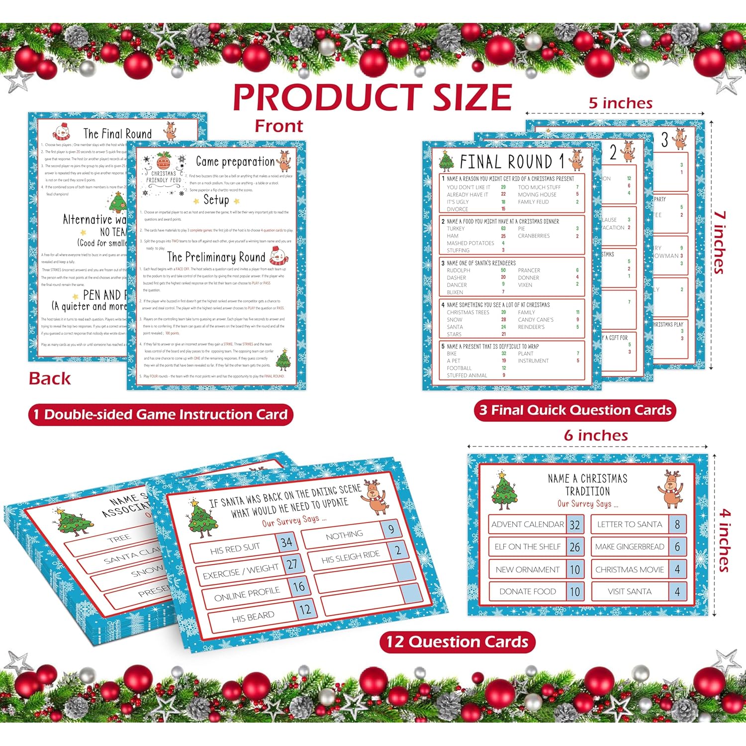 Christmas Friendly Feud Card Game, Christmas Games For Family Party, Holiday Party Trivia Quiz For Winter Gathering, Family Feud Games, Feud Trivia Quiz - Tfx2
