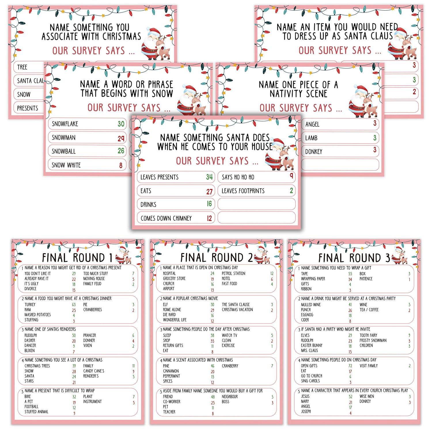 Christmas Feud Games, Friendly Feud Games, Family Activity, Family Games For Game Night, Baby Shower Game, Party Supplies For Adults, Xmas Holiday Party Game And Activity Decorations (F003)