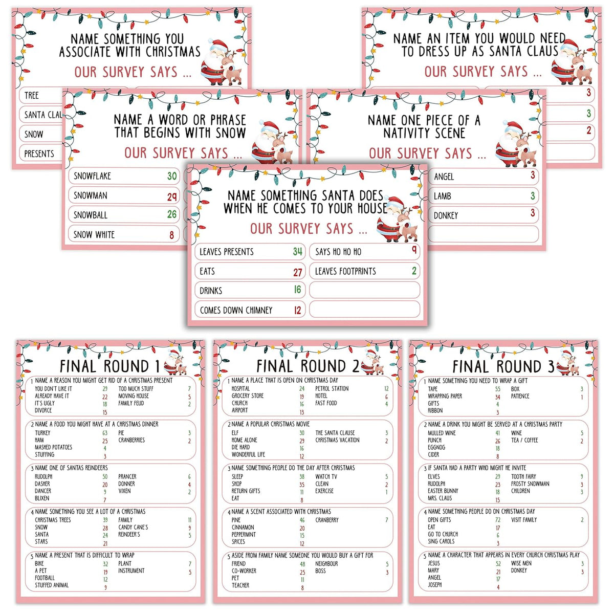 Christmas Feud Games, Friendly Feud Games, Family Activity, Family Games For Game Night, Baby Shower Game, Party Supplies For Adults, Xmas Holiday Party Game And Activity Decorations (F003)