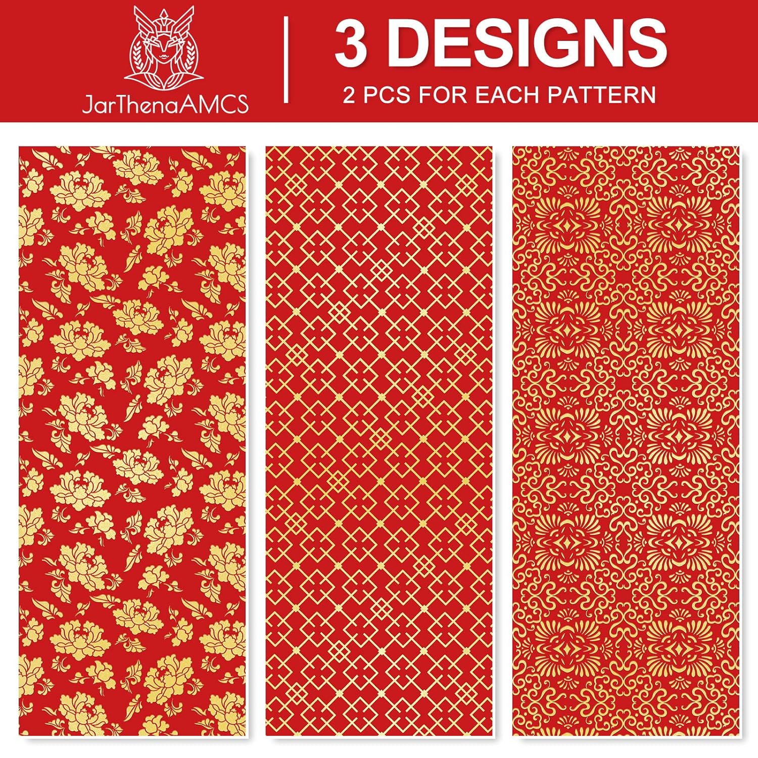 6 Sheets Chinese New Year Wrapping Paper -Not Roll- Red Gold Gift Wrap Paper Folded Flat Diy Art Craft Paper For Spring Festival Party Packaging, 39.4 X 27.6 Inch