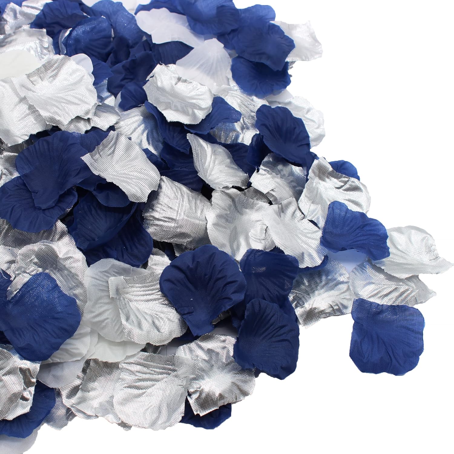 900Pcs Navy Blue Silver White Artificial Flowers Silk Rose Petals Flower Girl Scatter Petals For Wedding Bridal Shower Aisle Centerpieces Table Confetti Boy Baby Shower Graduation Party Decoration