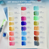 Metallic Watercolor 24 Colors|Tin Box & Waterbrush |Intense Pigments, Smooth Blend