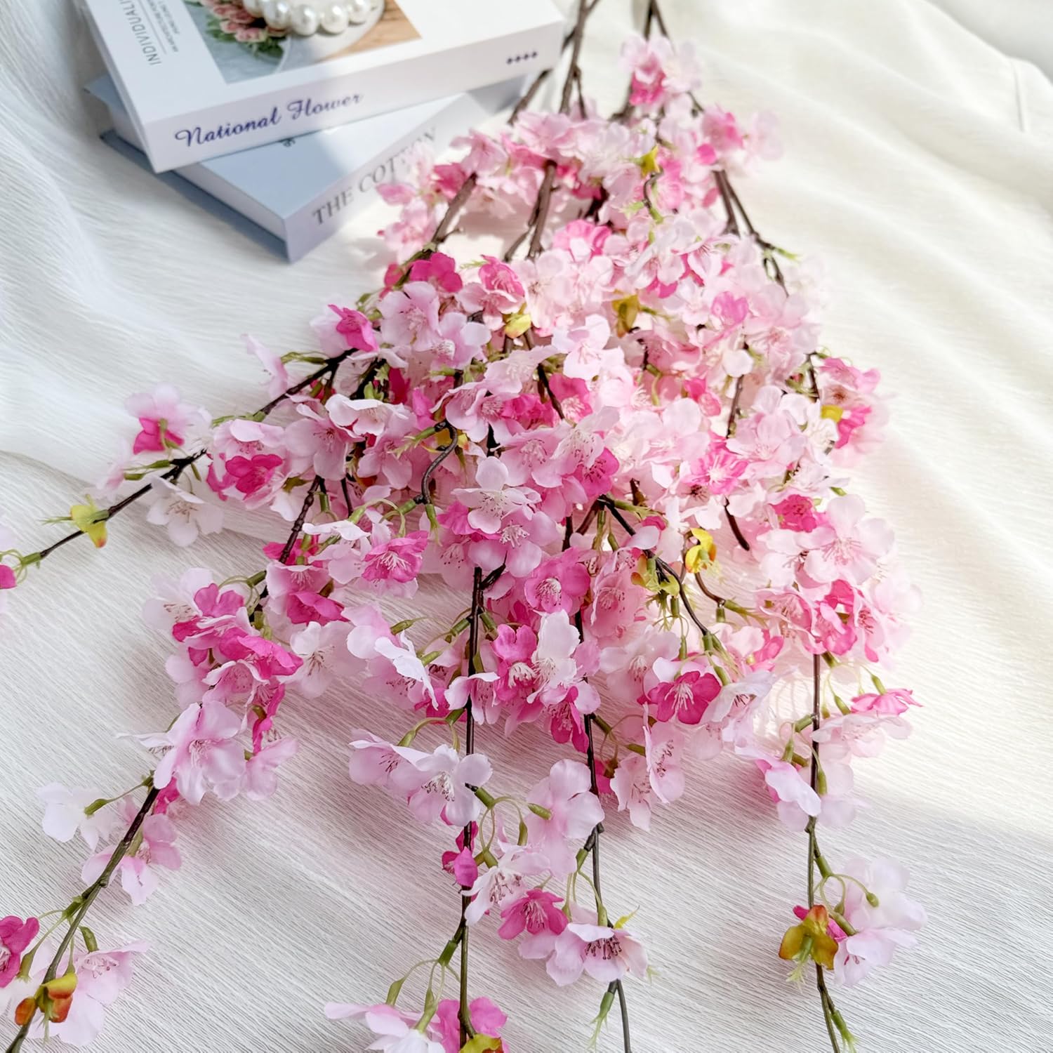 Artificial Cherry Blossom Flowers (4Pcs, Pink), Real Touch Silk Bouquet For Home, Wedding, Garden And Party Events Decoration, Diy Fake Floral Arrangements