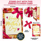 Gold Foiled And Textured 5X8In Individual Happy Mothers Day Card Set With Ribbon And Floral Designs, Happy Mother'S Day Card With Envelope And Stickers, With Printed Message Inside