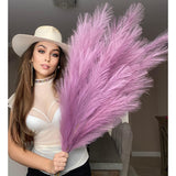 Lilac Purple Fake Artificial Faux Pampas Grass Large Bundle 3 Tall 115Cm 45" Extra Fluffy Stems 18 Decorative Branches Artificial Floor Plant Vase Fillers Boho Chic White Home Living Room Decor