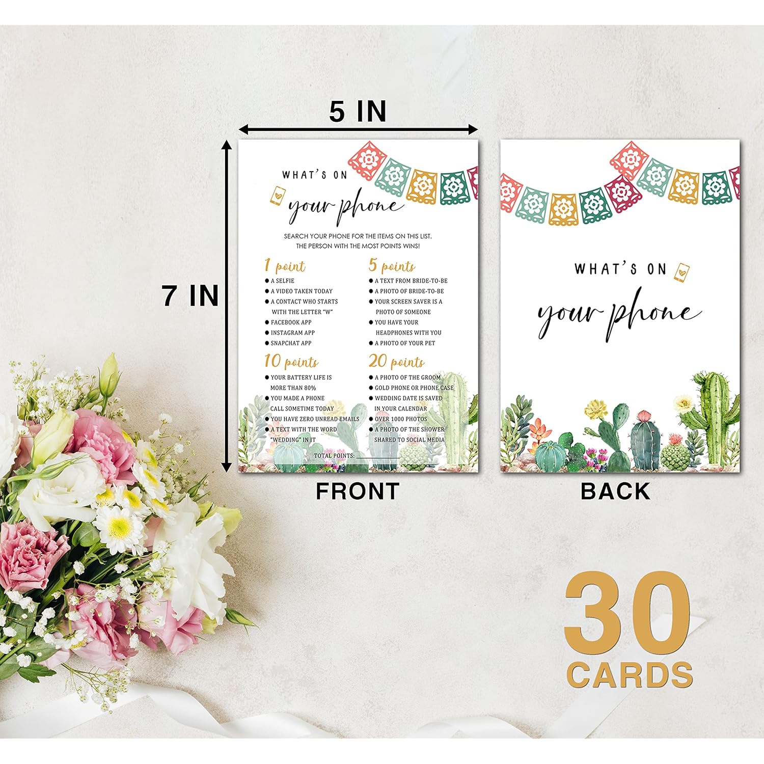 Bridal Shower Games, Fiesta Mexican Bridal Shower Decorations, What'S On Your Phone Cards For Bachelorette Party, Wedding Engagement Party, Set Of 30 Game Cards (A17)