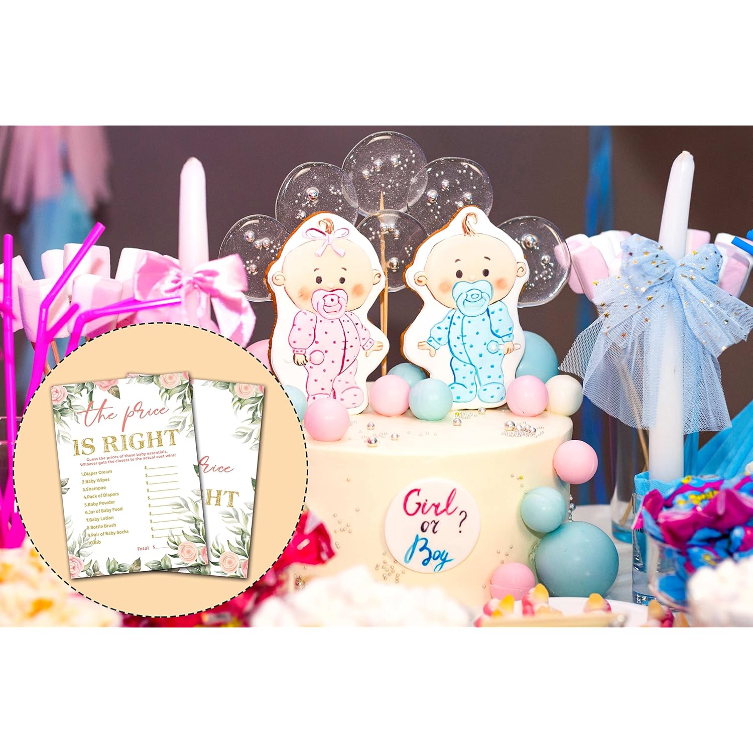 Baby Shower Games For Boys Or Girls - The Price Is Right Baby Shower Game - Floral Greenery Gender Reveal Party/Baby Bump Party Supplies Activities - Pack Of 30 Game Cards(A06)