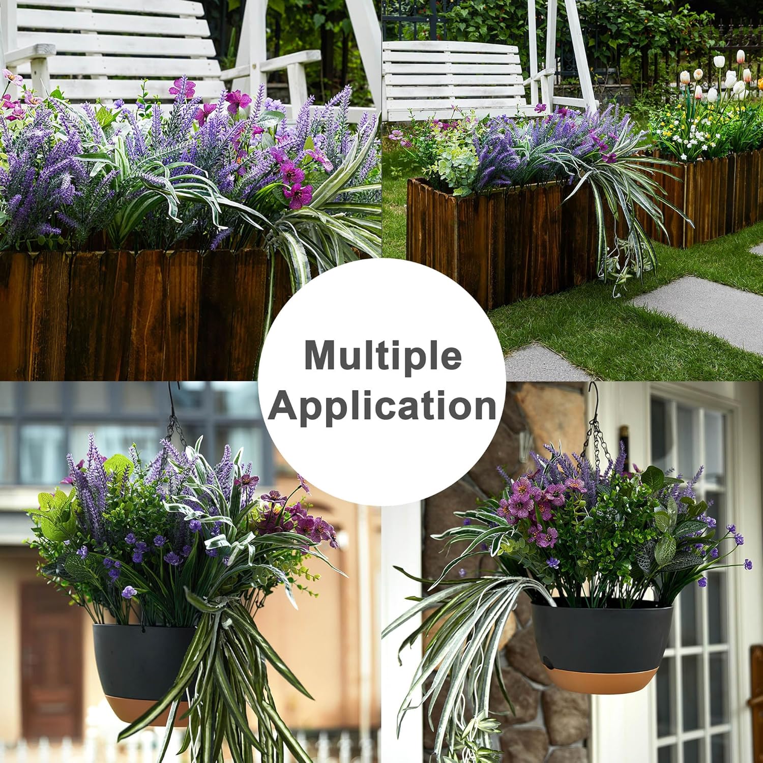 19 Bunches Fake Plants Outdoor, Fake Bushes Uv Resistant Artificial Lavender Flowers Greenery Shrubs Faux Greenery For Outdoor Garden Patio Front Porch Yard Decor