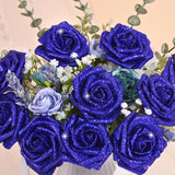 36Pcs Roses Artificial Flowers, Glitter Blue Roses Foam Flowers With Stems, Fake Flowers Glitter Foam Roses Bouquet For Diy Wedding Party Bridal Arrangements Table Centerpieces Home Decorations