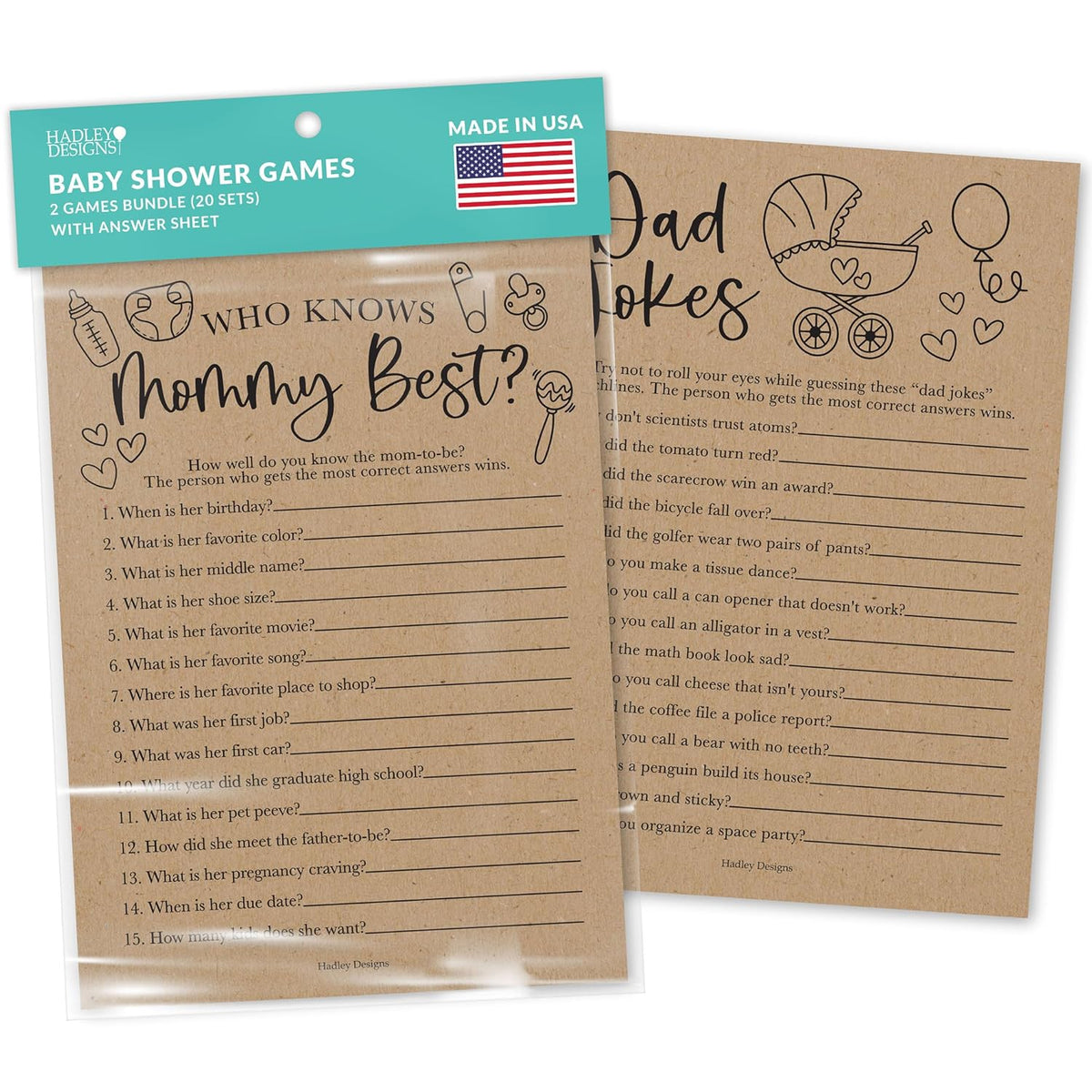 20 Rustic Baby Shower Gender Neutral Games-Hilarious, Funny Games | Who Knows Mommy Best-Dad Jokes Game Card