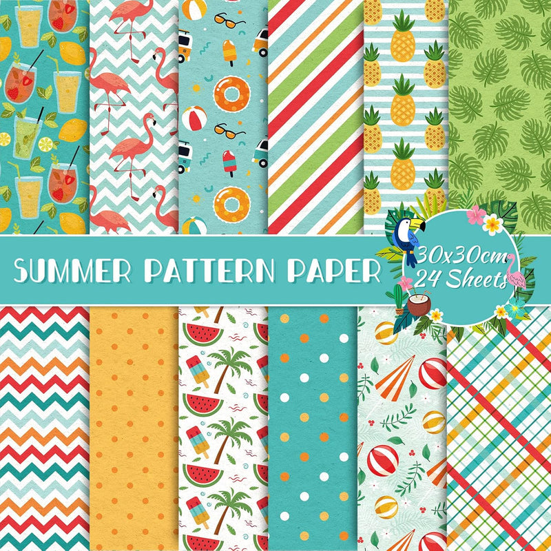 12 Designs Summer Pattern Paper Pack 24 Sheet Holiday Scrapbook Specia