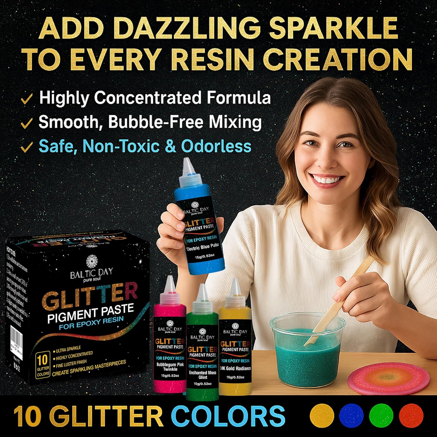24K Gold Radiance Glitter Epoxy Pigment Paste Xl (6.7Oz/191G) – Ultra-Concentrated Opaque Resin Colorant With Metallic Shine | Gold Glitter Dye For Epoxy Resin Art, Tumblers, Jewelry & River Tables