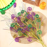 8 Pcs Mardi Gras Decoration Carnival Picks Ornaments Artificial Glitter Berry Stems Tree Decor 15.75 Inches Purple Green And Gold Branches For Mardi Gras Tree Table Party Decor(Curl)