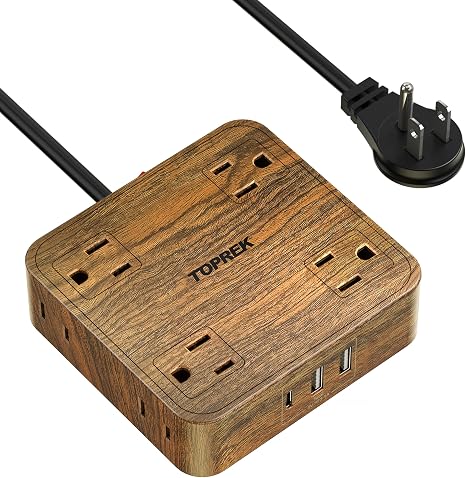 Surge Protector Power Strip 8 Outlets 3 USB Ports 1 USB C 1080J 5FT Flat Plug Extension Cord Wood Finish