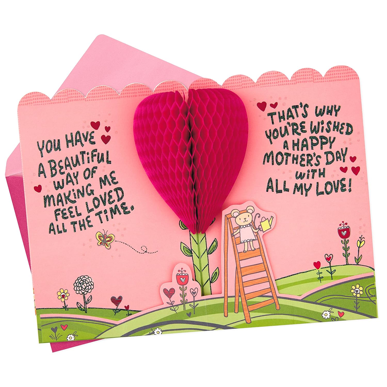 Hallmark Pop Up Mothers Day Card for Grandmother from Kids (3D Honeycomb Heart)