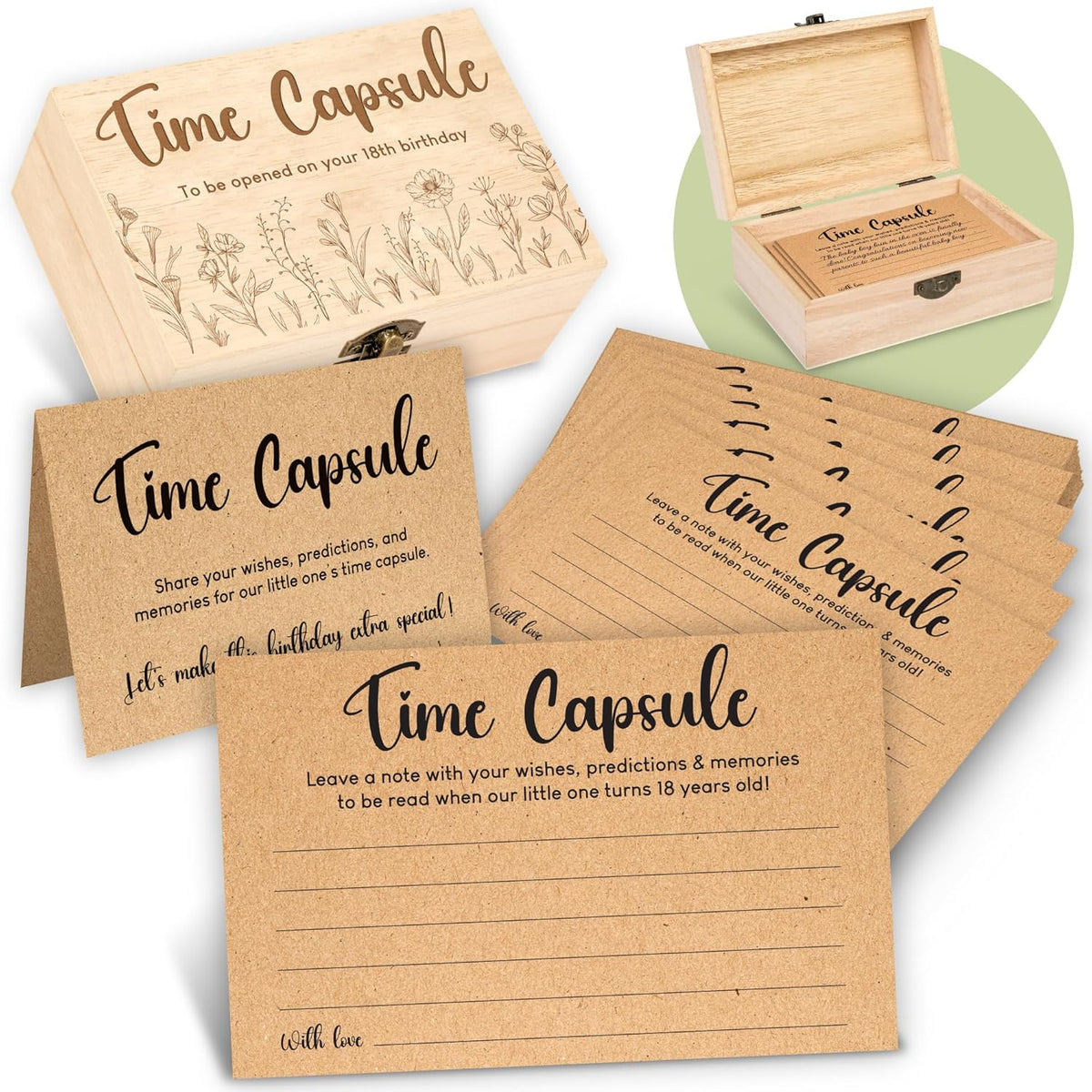 Baby Time Capsule Box 1St Birthday Keepsake - Baby Time Capsule For First Birthday Party Games, 1St Birthday Activities For Party, Time Capsule Cards For 50 Guests, Baby Shower Game
