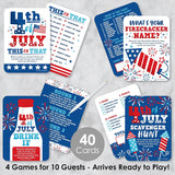 Big Dot of Happiness Firecracker 4th of July - 4 Red, White and Royal Blue Party Games - 10 Cards Each - Gamerific Bundle
