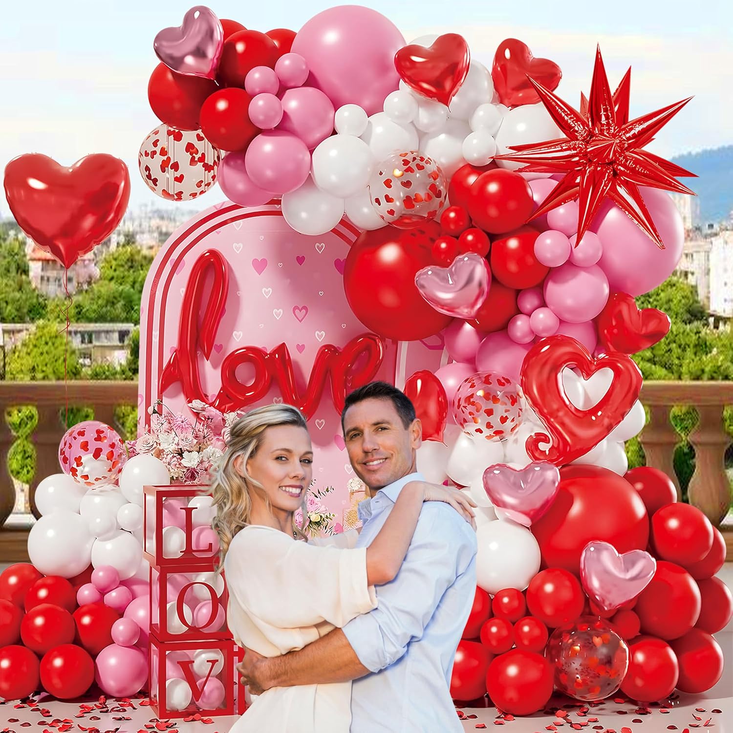 Love Balloon Arch Kit – Red, Pink & White Balloon Garland With Love Foil Balloon & Heart Balloons For Valentine’S Day, Anniversary Or Romantic Party Decorations – 100 Pcs