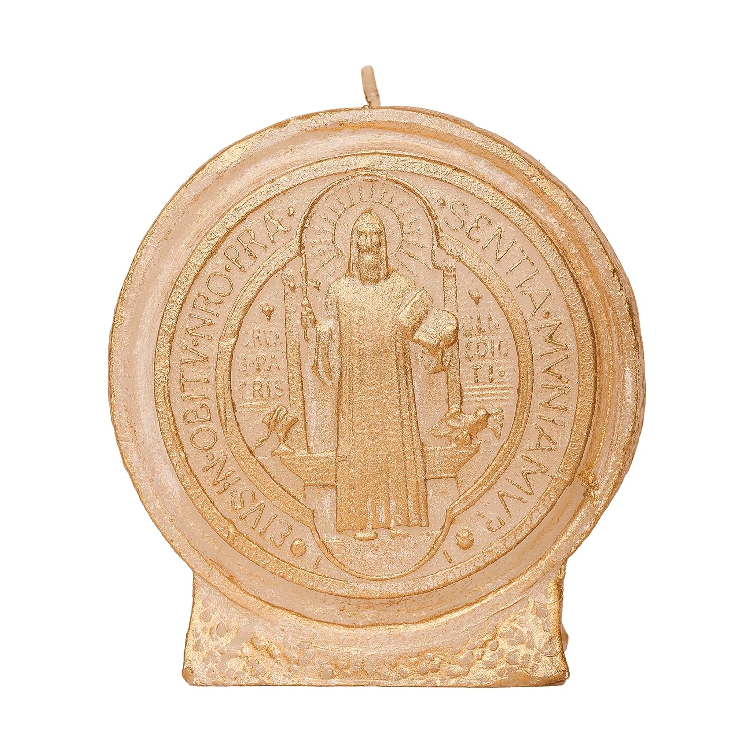 San Benito Candle Protects The Family Union, Decorative, Religious Candles With White & Golden Design - Perfect For Baptism, Wedding, Gifting & More - Traditional Christian Candles