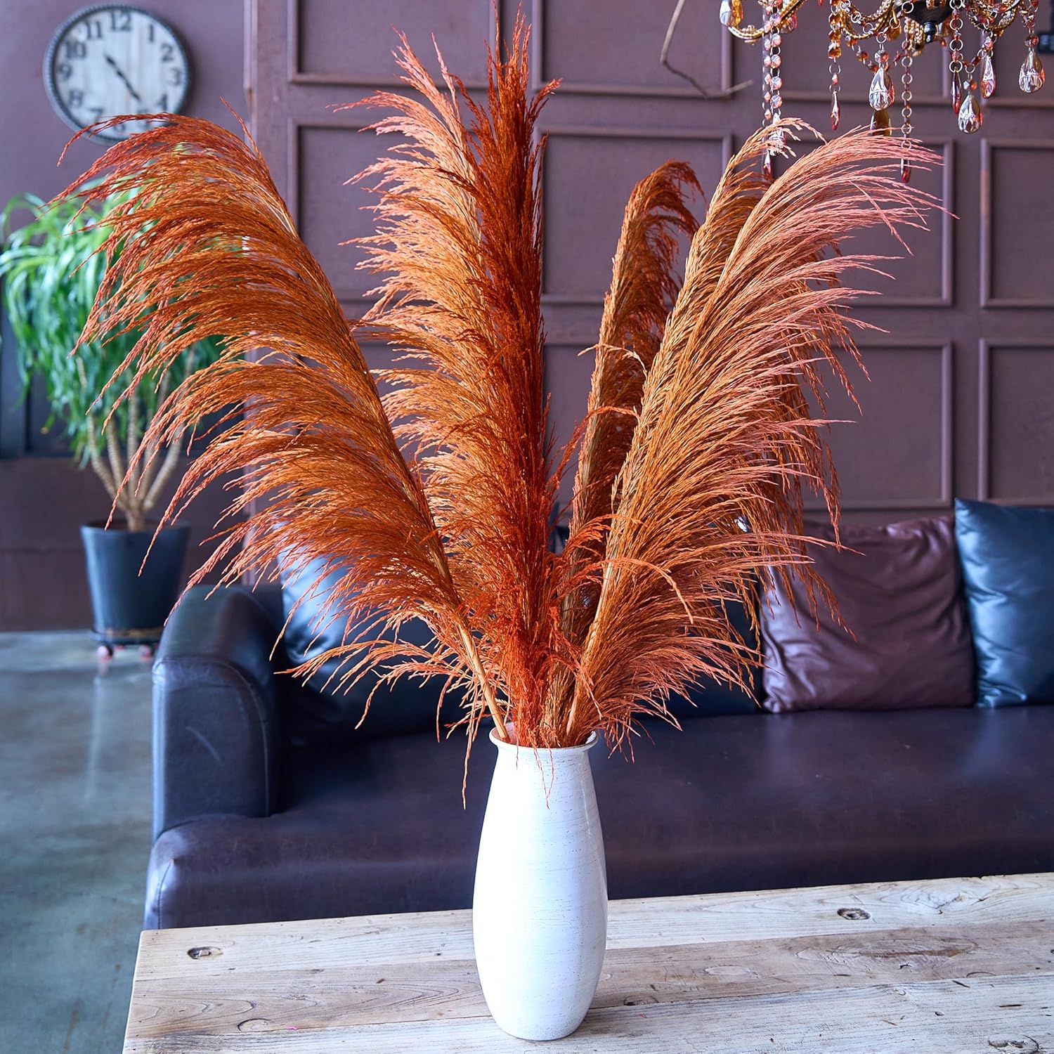 Pampas Grass Decor Tall,Long Pampas, Large Pompas Floral, Elegant Feather Flowers For Wedding Decorations, Living Room Decor (Natural Orange, 8Pcs 31.5"(80Cm))