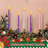 Advent Candles Set Of 5, Unscented Christmas Taper Candle With Letters & Pattern, 10 Inch X 7/8 Inch Dripless Advent Wreath Nativity Candle For Holidays, Church, Devotional, Celebration, Party
