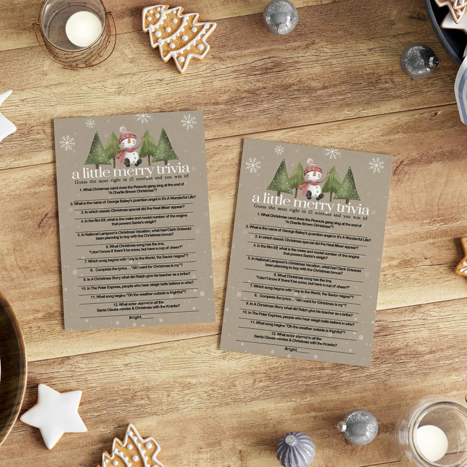 Snow Much Fun Trivia Game Holiday Party Activity With Movie And Song Questions For Adults, Office, Group, Snowman Thanksgiving, 25 Pack, 5X7 Cards, Version 4
