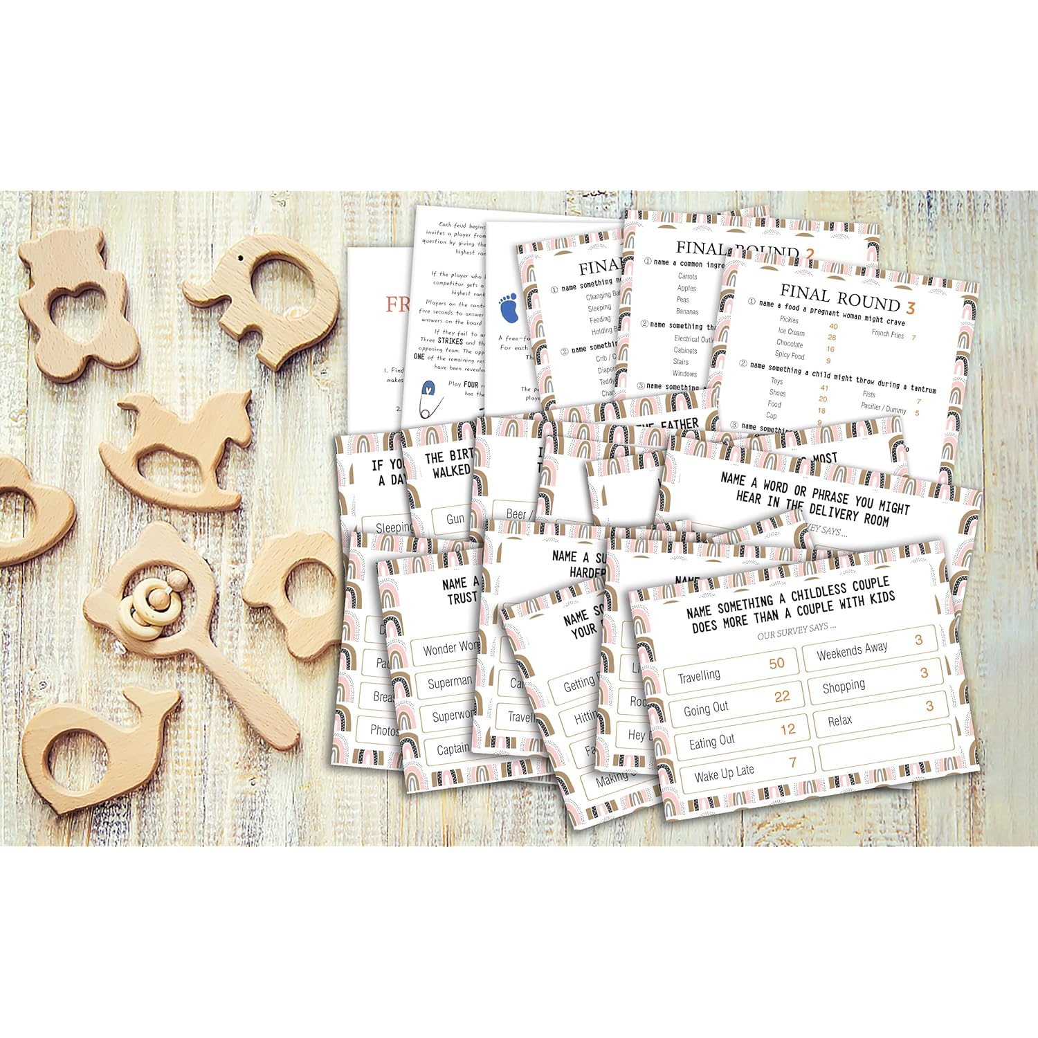 Boho Rainbow Baby Shower Feud Quiz - Family Friendly Group Game For Mother To Be Party Night