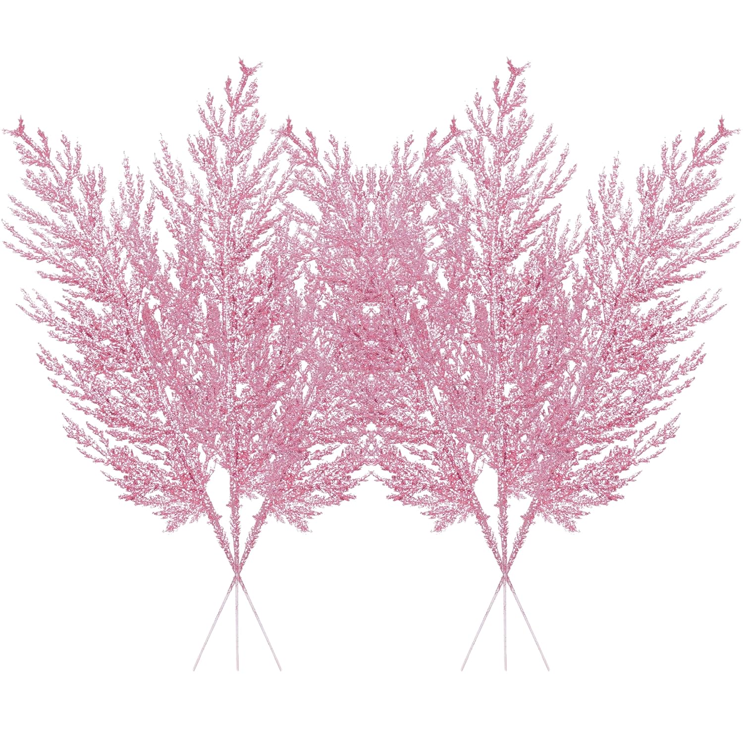 Christmas Glitter Stems 24Pcs Artificial Pine Tree Picks For Christmas Tree Ornaments Fillers, Diy Xmas Wreath, Crafts, Garland, Holiday, Party, Wedding And Home Decoration (Pink)