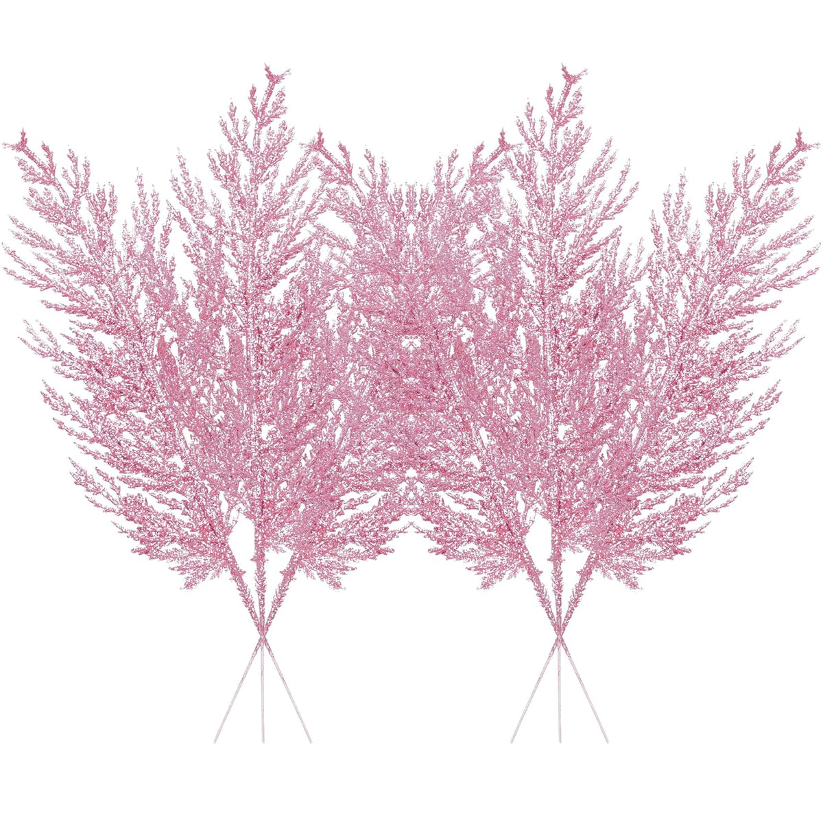 Christmas Glitter Stems 24Pcs Artificial Pine Tree Picks For Christmas Tree Ornaments Fillers, Diy Xmas Wreath, Crafts, Garland, Holiday, Party, Wedding And Home Decoration (Pink)