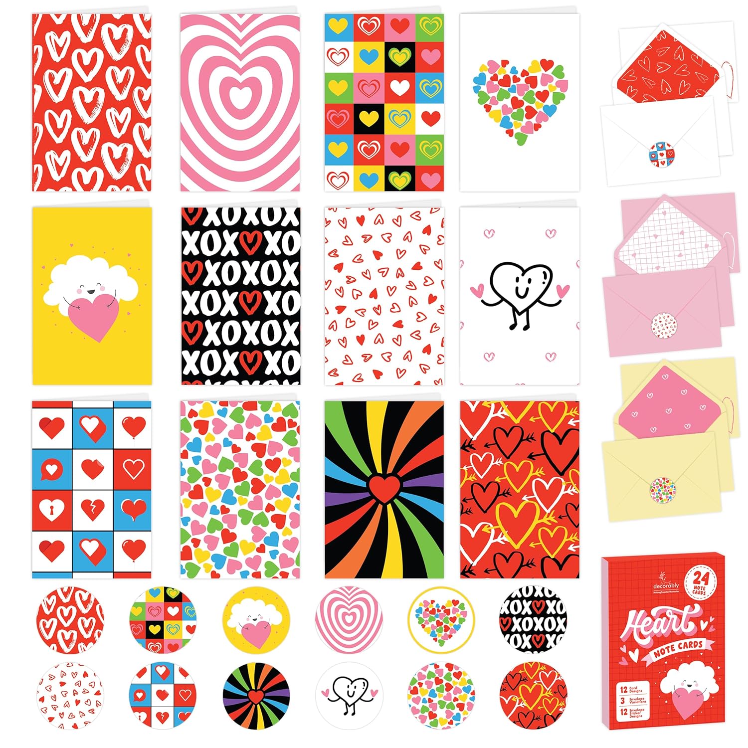 24 Pack 4X6In Blank Valentines Cards For Adults With Envelopes And Stickers, 12 Charming Heart Designs For Kids, Loved Ones, Family, Friends - Gifting Mailing