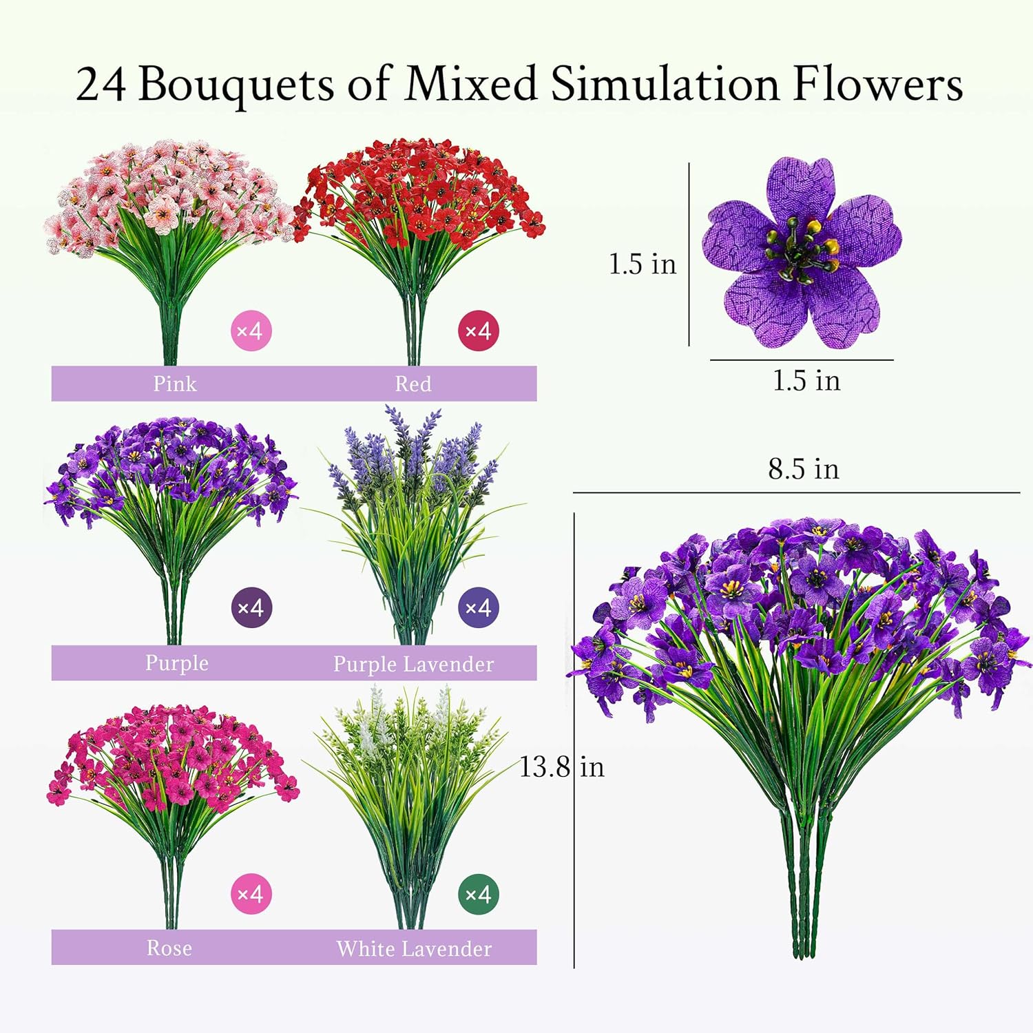 24 Bundles Artificial Flowers For Outdoor Fake Spring Flowers Plants Uv Resistant For Home Garden Porch Window Wedding Decor