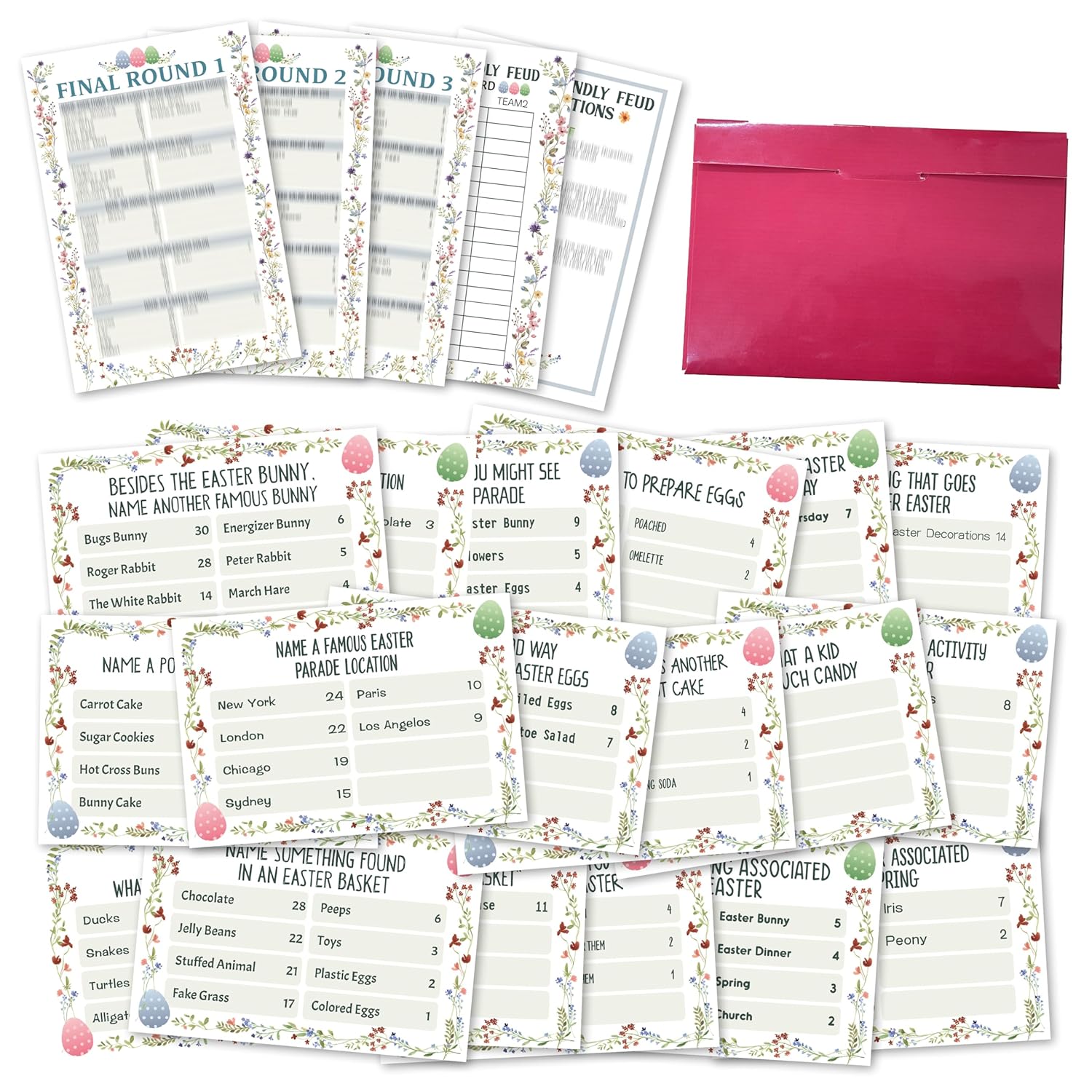 Easter Feud Games, Easter Game Cards, Easter Party Games For Adults Friend, Friendly Feud Game For Groups, Easter Party Decorations Supplies Favors, 01