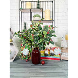 Artificial Holly Leaves With Berries Bush Bouquet - For Holiday Winter Christmas Home Decor, Faux Floral Arrangement For Crafts, Events, Funerals, Cemeteries - Set Of 2, Green