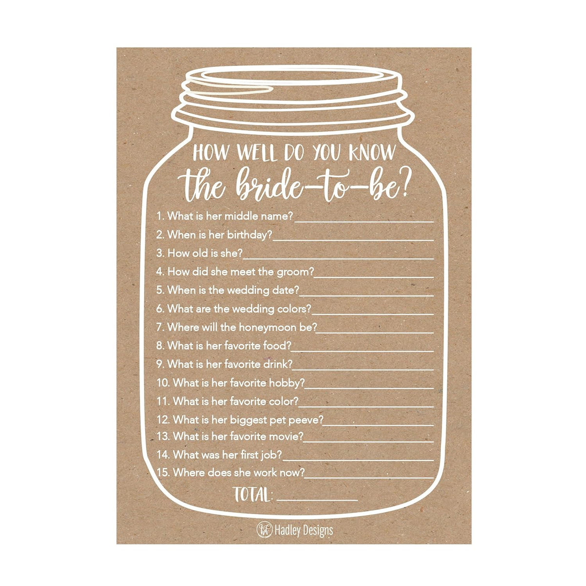 25 Cute Rustic How Well Do You Know The Bride To Be Bridal Wedding Shower, Bachelorette Party Game, Couples Guessing Question Set Of Cards Pack Unique Printed Engagement