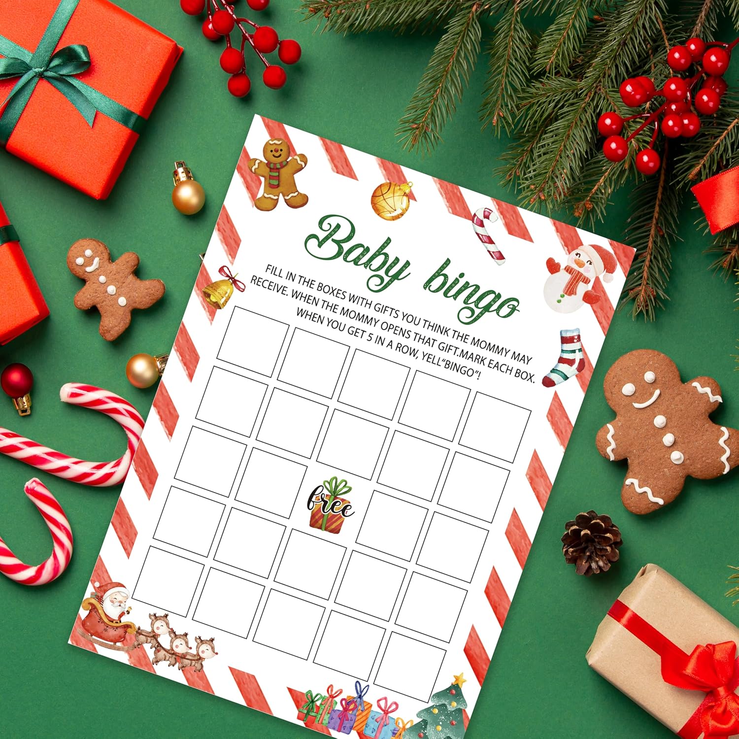Christmas Baby Shower Games For Boy Girl - Christmas Holiday Gender Reveal Games - Winter Baby Shower Game - 25 Cards (Xmas001)