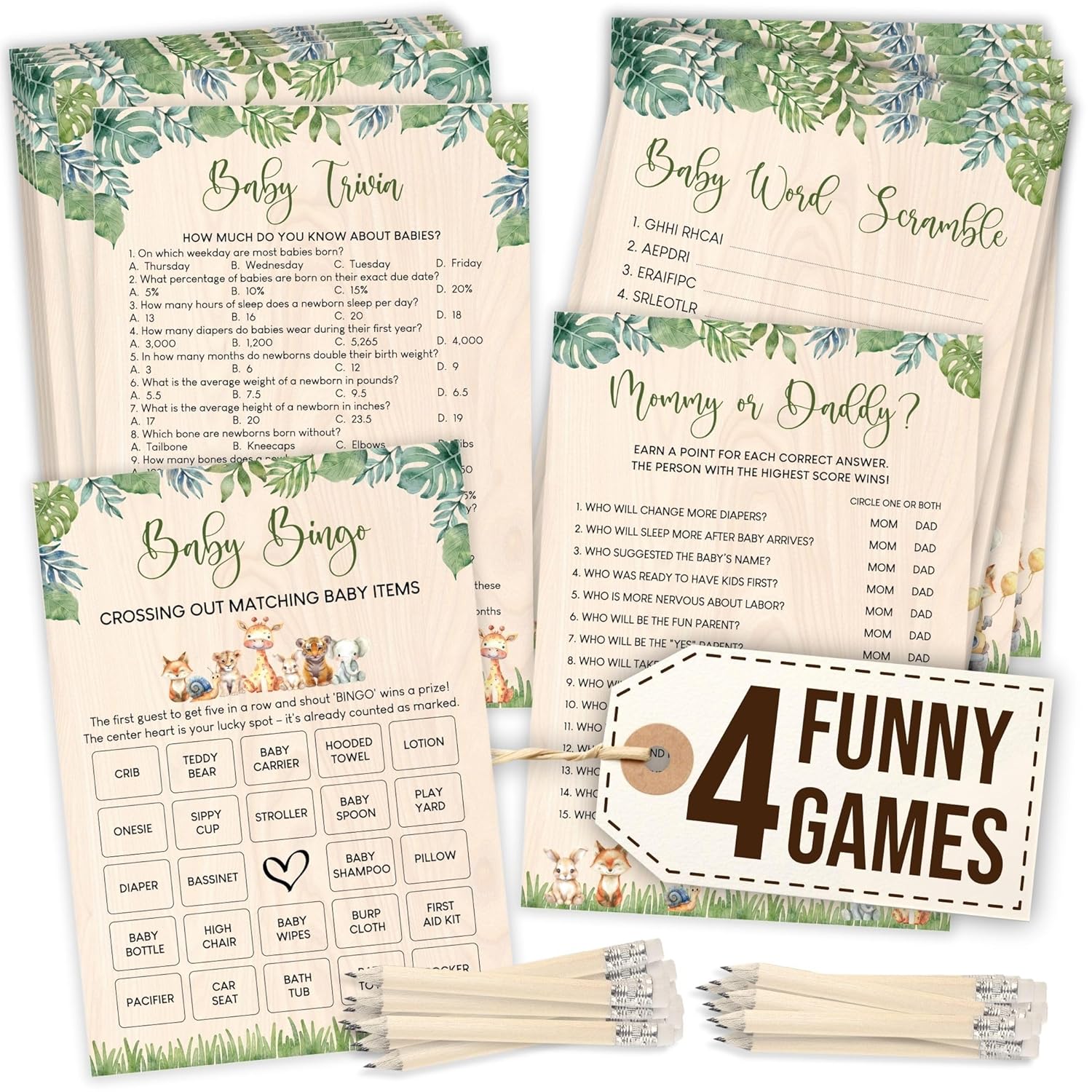 Woodland Baby Shower Games For Boy - Forest Baby Shower Bingo Game For 25 Guests, Fun Mommy Or Daddy Game Trivia Woodland Theme Babies Showers Decorations Ideas