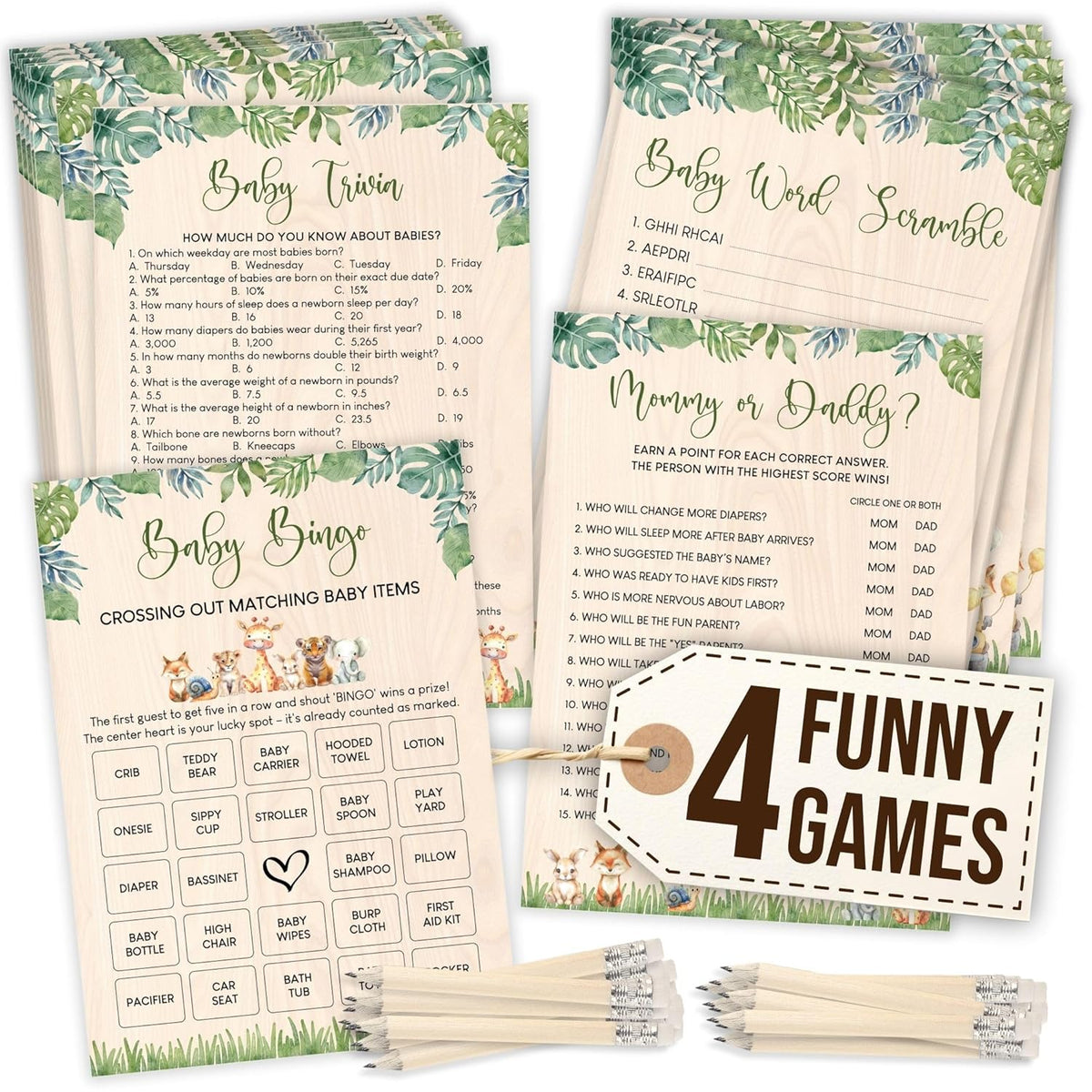 Woodland Baby Shower Games For Boy - Forest Baby Shower Bingo Game For 25 Guests, Fun Mommy Or Daddy Game Trivia Woodland Theme Babies Showers Decorations Ideas