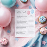 Balloons Gender Reveal — Find The Guest Baby Shower Game — Pack Of 25 — Minimalist Blue Or Pink, Girl Or Boy Games, Icebreaker Party Game, Guess Who Came To The Party, Coed Couples Shower G515-Ftg