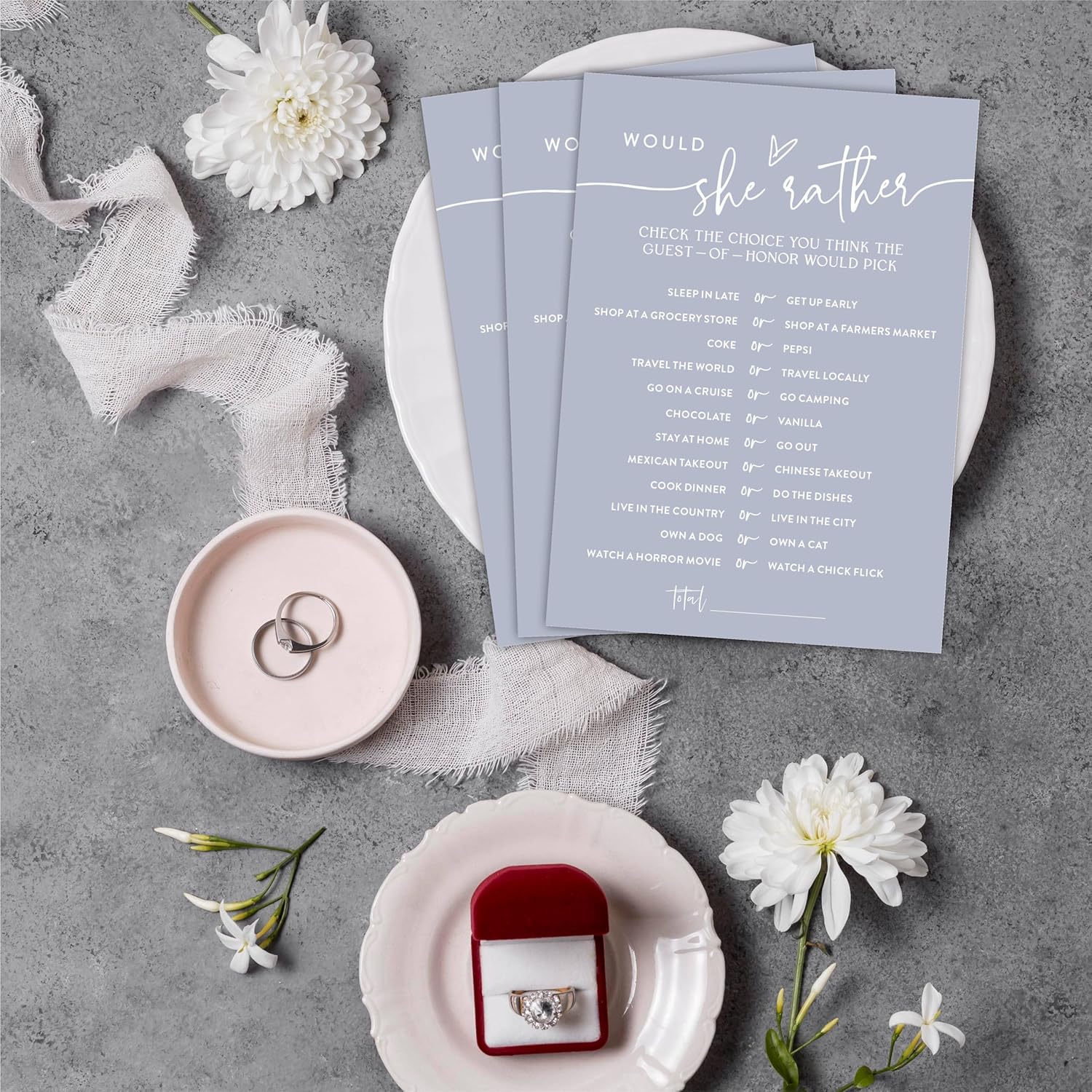 Would She Rather Game Cards For Bridal Shower(30 Pcs), Minimalism Cement Gray Wedding Party Game Cards, Mr & Mrs, Engagement Party, Bridal Shower Party Games & Activities - D02