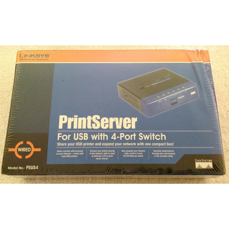 Cisco-Linksys PSUS4 PrintServer for USB with 4 Port Switch