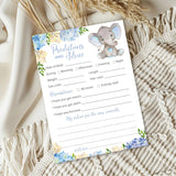 Blue Elephant Prediction And Advice Cards - Pack Of 25 - Boy Baby Shower Games, New Parents, Mom & Dad To Be, Mommy & Daddy Message, Couples Coed Shower Activity Keepsake Book Floral Flowers G531-Pdav