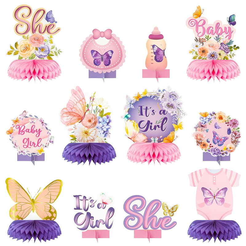 12Pcs Butterfly Baby Shower Party Honeycomb Table Centerpieces, It'S A