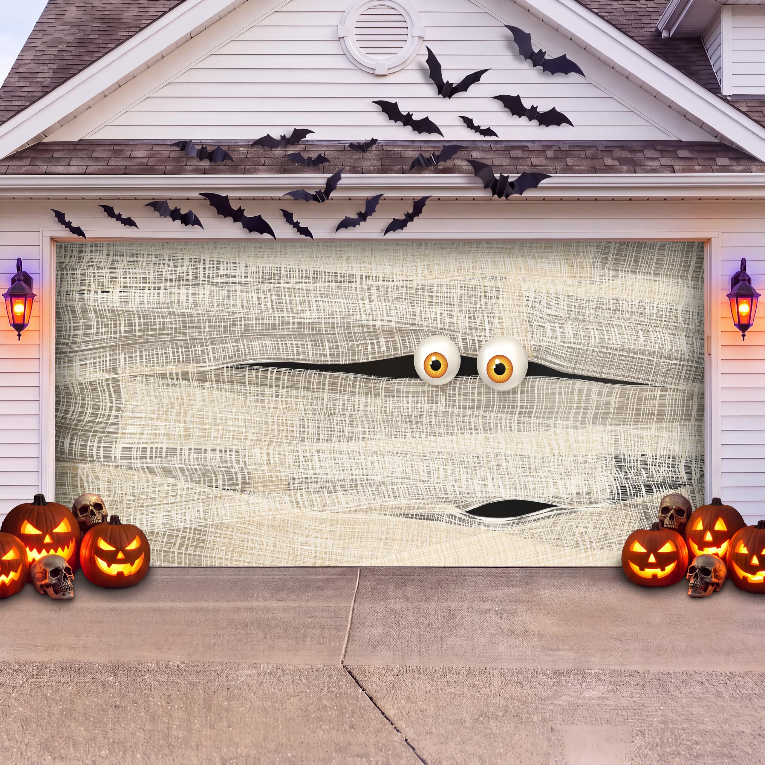 7' x 16' - Haunting Mummy - Halloween Double Garage Door Banner
