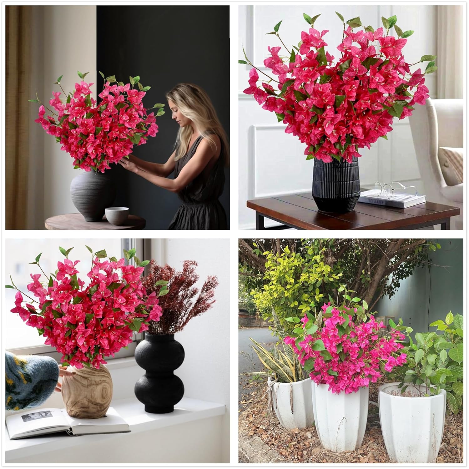 Pack Of 20 - Artificial Bougainvillea Flowers Silk Floral Stems Hanging Bougainvillea Vines For Wedding & Home Shower Party Table And Vase Decor - 30.5 Inch (Fuchsia- Pack Of 20)
