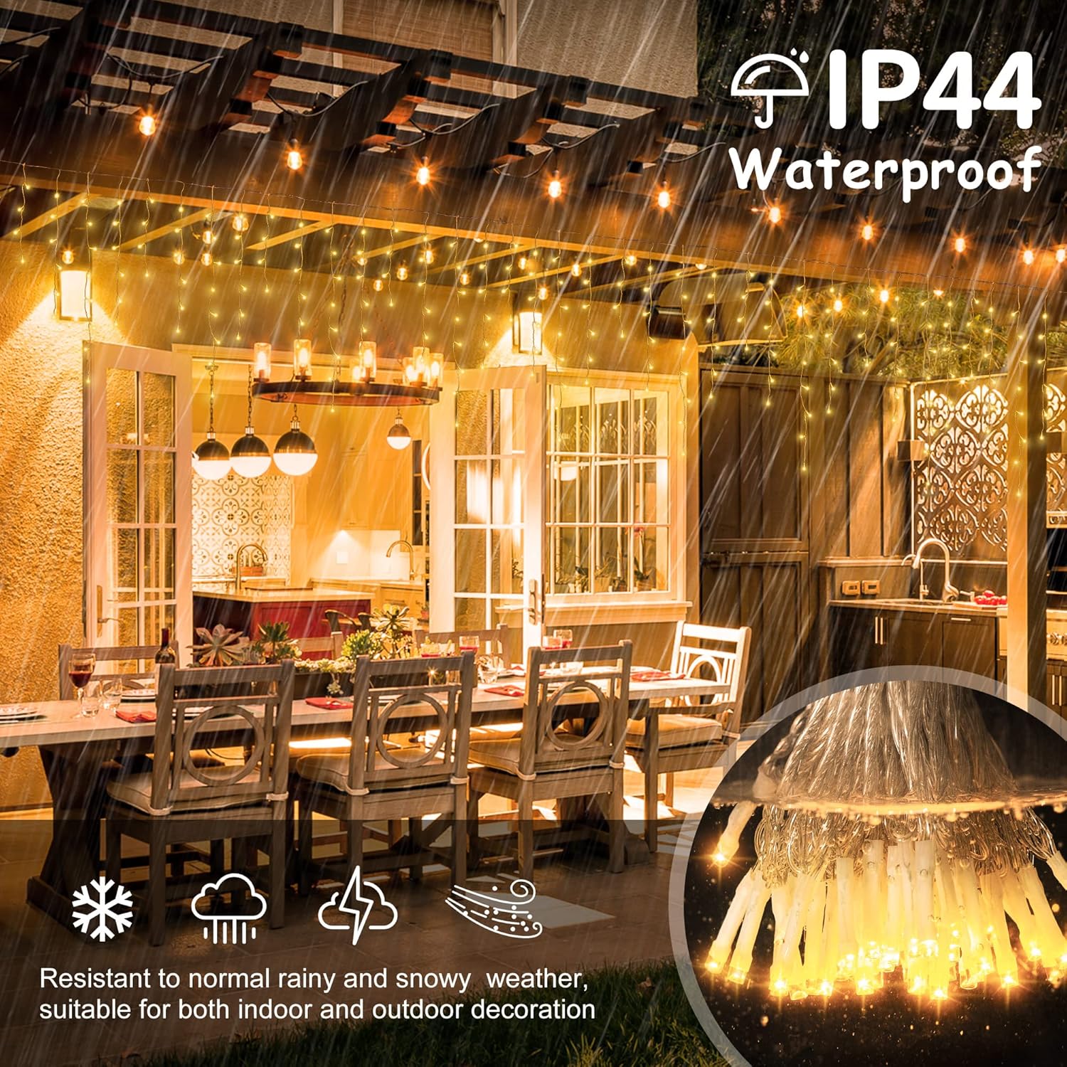 33Ft 300 Led Icicle Lights Outdoor Waterproof Icicle Christmas Lights With 50 Drops Warm White String Lights For Wedding