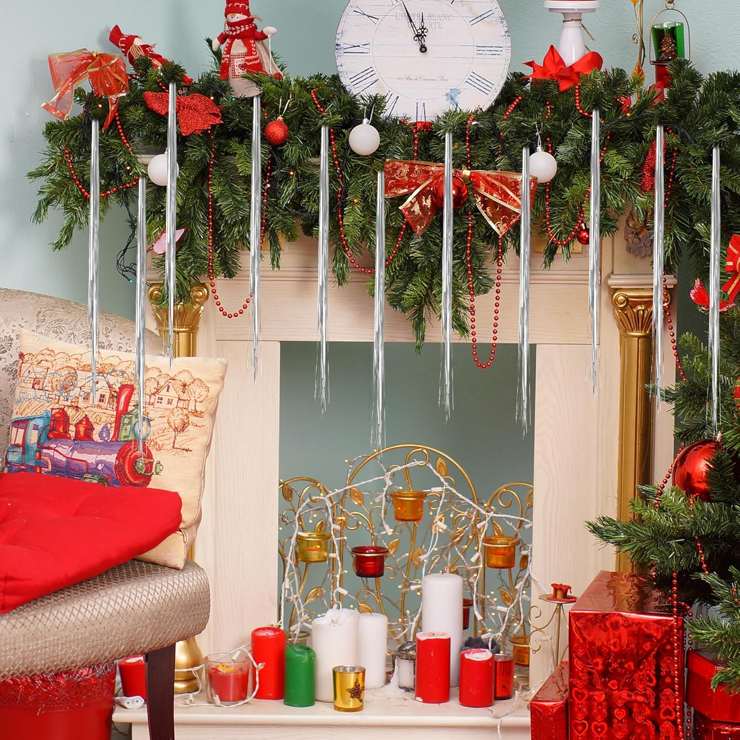 12000 Strands Silver Christmas Strand Tinsel Icicle,19.7" Tinsel Foil Fringes Shiny Icicles Garland Christmas Tree Glitter Hanging Decorations For Indoor Outdoor Home Holiday Party Supplies