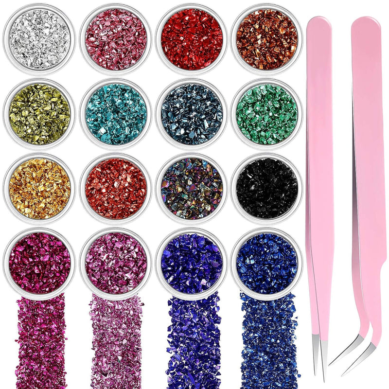 16 Colors Crushed Glass Irregular Metallic Mini Chips 0.5-2.5 Mm Sprinkles Chu